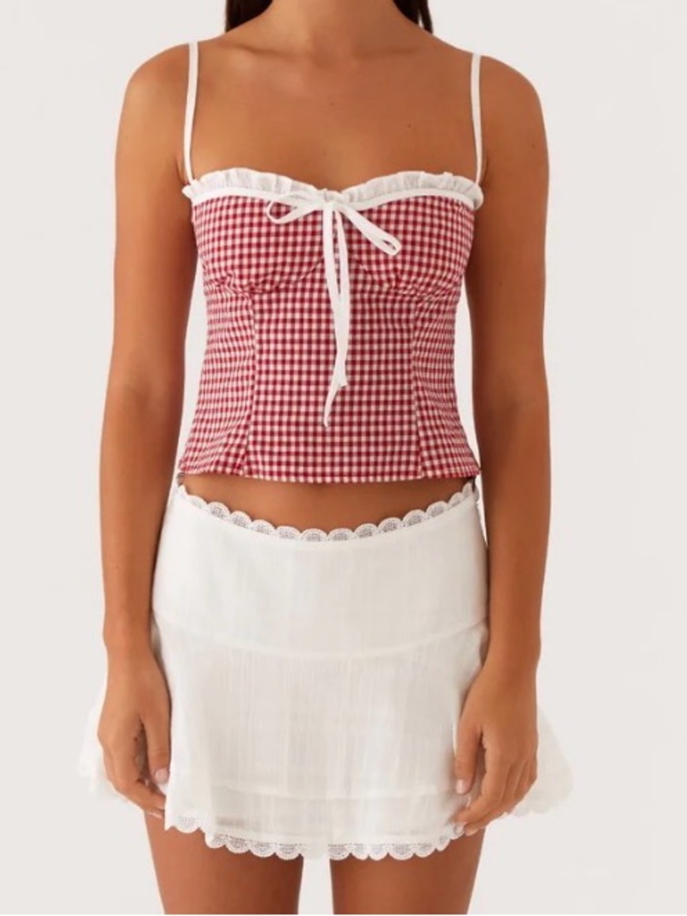 Peppermayo White Mini Skirt with Lace Trim